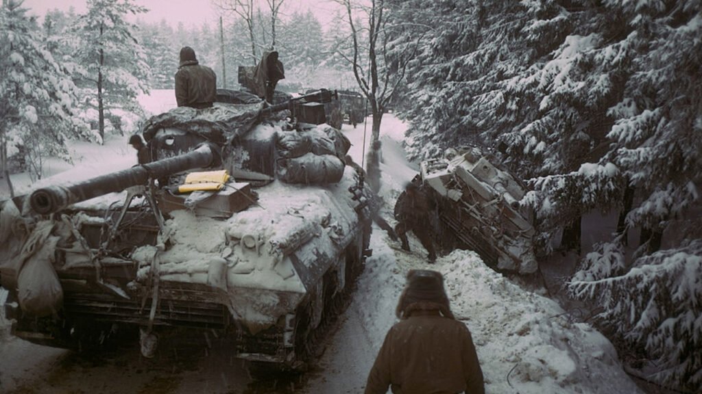 Soldados americanos em Bastogne durante a Batalha das Ardenas